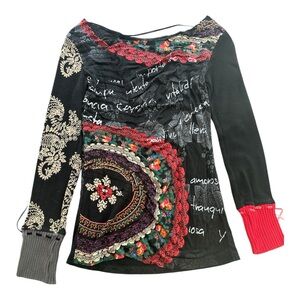 Desigual Black and Red Patterned Top